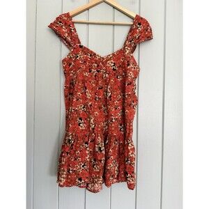 Free People Pattern Play Mini Dress S Small Floral Boho Smocked Back Red Orange